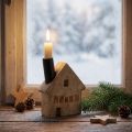 Decoratieve houten kaarsenhouder in de vorm van een huis, zwart, 10,5×3,5×13 cm | Floristik24.nl