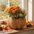 Pompoenbloempot met folie, herfstdecoratie, oranje, Ø18cm, H15cm | Floristik24.nl