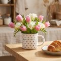 Beker met hartjes keramiek wit rood Ø9cm H9cm | Floristik24.nl