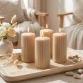 Pilaarkaarsen, beige, gegroefd, 70/130 mm, 4 stuks | Floristik24.nl