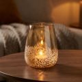 Lantaarn glazen theelichthouder glas decoratie bruin wit Ø10cm | Floristik24.nl