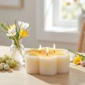 Kaars met drie lonten decoratieve bloemenkaars geel wit Ø11,5cm H4cm | Floristik24.nl