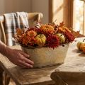 Herfstpot, plantenschaal met bladeren, metalen decoratie goudkleurig L38cm H15cm | Floristik24.nl