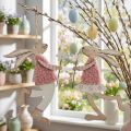 Wanddecoratie Paashaas om op te hangen hout roze 14×19,5cm 4 st | Floristik24.nl