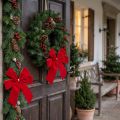 Decoratieve strik rood fluwelen strik 4cm breed Kerststrik voor buiten 15×18cm 2st | Floristik24.nl