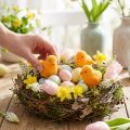 Kleine paaskuikentjes, geel en oranje gevlokt, 4,5 cm hoog, 18 stuks | Floristik24.nl