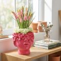 Plantenkop Polyresin Bust Plantenbak Roze 13,5×13×14cm | Floristik24.nl