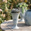Decoratieve kelk antiek wit blauw metaal tafeldecoratie Ø11cm H17.5cm | Floristik24.nl