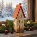 Houten huisdecoratie lichthuisje natuurlijk rood voor batterij 8,5×6,5×22cm | Floristik24.nl