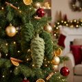 Decoratieve groene dennenappels, hangers, kerstversiering, set van 6 | Floristik24.nl