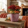 Herfstpot, plantenemmer, metalen decoratie met bladeren wijnrood Ø25.5cm H22cm | Floristik24.nl