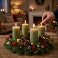 Olijfgroene pilaarkaarsen 50×100mm Set van 4 Decoratief effen | Floristik24.nl