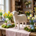 Schaap sierfiguur tafeldecoratie Pasen wit geflockt 30×28cm | Floristik24.nl