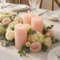 Roze pilaarkaarsen 70x120mm - Set van 4 Lichtroze decoratieve kaarsen voor romantiek en gezelligheid, bruiloftsdecoratie | Floristik24.nl