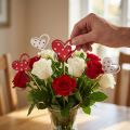 Decoratieve plug harten rood wit houten decoratie 7,5×6,5cm 12 st | Floristik24.nl