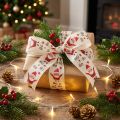 Kerstlint met Kerstman katoenen lint crème 40mm 15m | Floristik24.nl