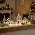 Kerstdorp houten huisjes sparren groen en wit 5-8 cm set van 6 | Floristik24.nl