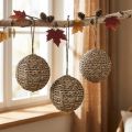 Decoratieve hangende ballen, stroballen, grijs, Ø15cm, 3 stuks | Floristik24.nl