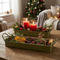 Decoratief kerstdienblad, groene sterren, 49 cm/43 cm, set van 2 | Floristik24.nl