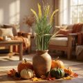Grasbundel herfstdecoratie met bloemschermen 84cm | Floristik24.nl