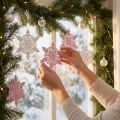 Houten sneeuwvlokken 8-12 cm roze/wit 12 stuks. | Floristik24.nl