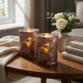 Decoratieve glazen lantaarn pioenrozen zilverbruin H12,5cm 2 stuks | Floristik24.nl