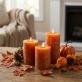 Donkeroranje pilaarkaarsen, geheel effen, Sunset Rustic, 60x80mm, set van 4, voor herfst- en adventsdecoraties | Floristik24.nl