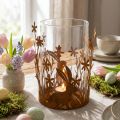 Lantaarn met konijnen, lentedecoratie, metalen decoratie met bloemen, paaspatina Ø11.5cm H18cm | Floristik24.nl