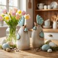 Keramische Haan Keukendecoratie Kip Wit Blauw Bruin H14.5cm 2 st. | Floristik24.nl