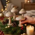 Decoratieve paddenstoelen van hout en vilt met glitter, adventstafeldecoratie, 11 cm hoog, 4 stuks | Floristik24.nl