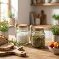 Decoratief glas met kurken deksel en lepel, groen, Ø7cm, H10cm, 2 stuks | Floristik24.nl