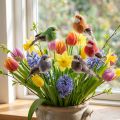 Decoratieve vogels, kunstmatige woondecoratie, lente, met kleurrijk verenkleed van echte veren, 5 cm, 18 stuks | Floristik24.nl