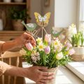 Plug vogel vlinder, hout decoratie, plant plug lente decoratie groen, geel L24/25cm 12st | Floristik24.nl