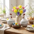 Decoratief kip zwart-wit gestreept keramiek figuur Pasen H17cm 2st | Floristik24.nl