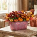 Kom met bladdecoratie, plantenbak, herfstdecoratie, metalen pot wijnrood L38cm H15cm | Floristik24.nl