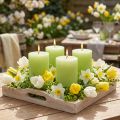 Limegroene geverfde pilaarkaarsen 70×80mm 4-pack - Sfeervolle decoratie en verlichting | Floristik24.nl