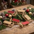 Houten slee miniatuur, rood-naturel, 4x8,5 cm, set van 6 - Kerstdecoratie | Floristik24.nl
