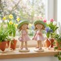 Decoratieve beeldjes van meisjes met hoedjes, roze en groen, 6,5 x 5,5 x 14,5 cm, 2 stuks | Floristik24.nl