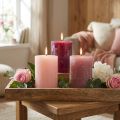 Set pilaarkaarsen, kleuren roze en bessen, 70x100mm, lange brandduur, verpakking van 12, ideaal voor decoratie en cadeau | Floristik24.nl