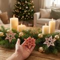 Houten sterren Kerstdecoratie houten sterren oranje 8cm 16 st | Floristik24.nl