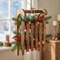 Decoratieve slee bruine winterdecoratie van hout 30x18x12cm | Floristik24.nl