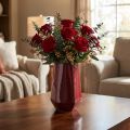 Keramiek Vaas Bloemenvaas Rood Zeshoekig Ø14.5cm H21.5cm | Floristik24.nl