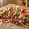 Houten paddenstoelen herfstdecoratie paddenstoelen groen rood oranje H6,5cm 9 stuks | Floristik24.nl
