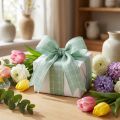 Groen pastel geblokt cadeaulint, decoratief lint, 35 mm breed, 20 m lang | Floristik24.nl