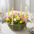 Kaarshouder in witte decoratieve metalen schaal Ø14cm H7cm | Floristik24.nl