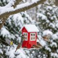 Vogelvoerbak Rood en wit metalen vogelvoerbak H19cm | Floristik24.nl