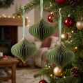 Vintage kerstversiering, groen en goud papier, Ø8cm, set van 4 | Floristik24.nl