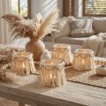 Lantaarn Glas Franjes Macrame Crème Boho Ø9,5cm 4st | Floristik24.nl