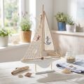 Zeilboot decoratie hout grenen op voet naturel wit H39cm | Floristik24.nl