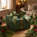 Kerstdecoratielint met sterren groen goud B25mm L15m | Floristik24.nl